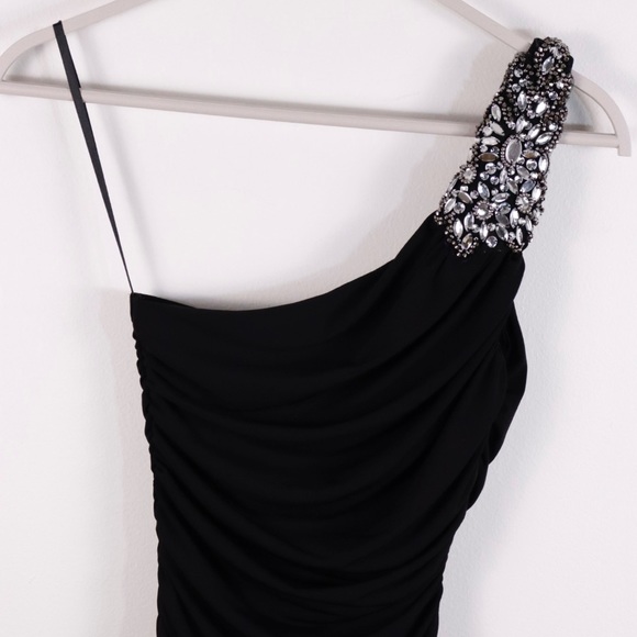 One shoulder black ruched dress/ homecoming dress/ club dress - Picture 5 of 14
